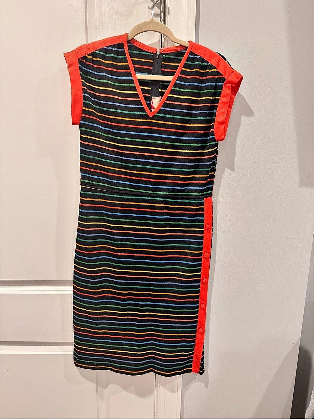 Vintage 1970’s Mary Martin Florida Striped Mini Dress in Black and Multicolor